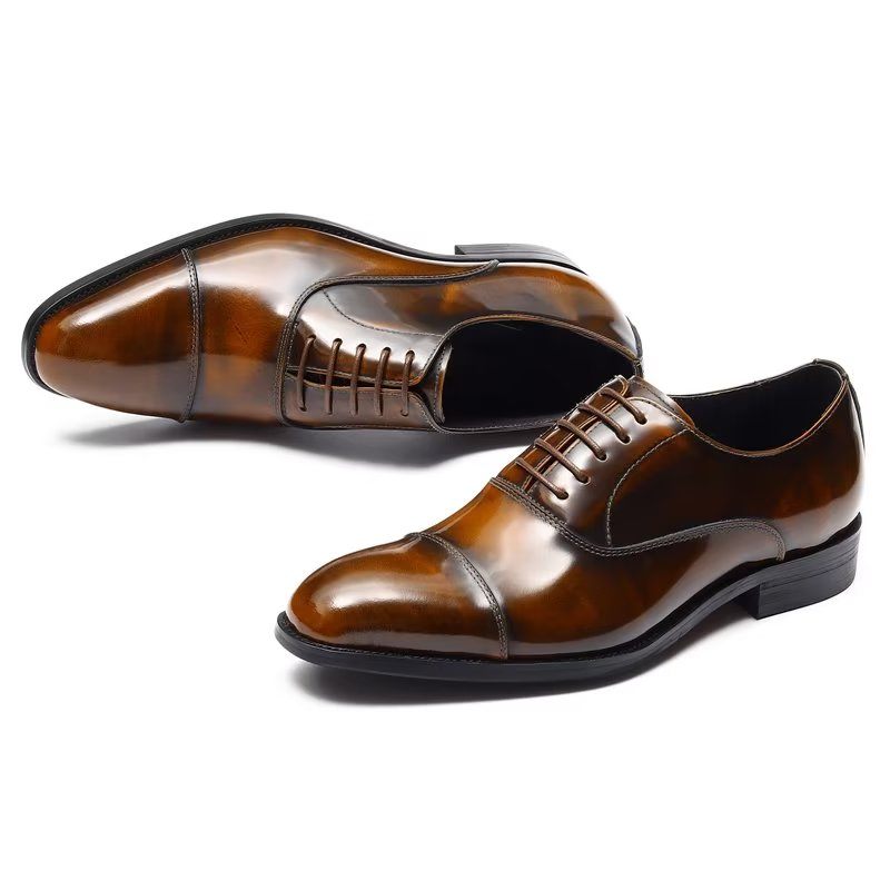 Sapatos Formais Masculinos Couro Luxuoso Com Bico Redondo Oxford - Café