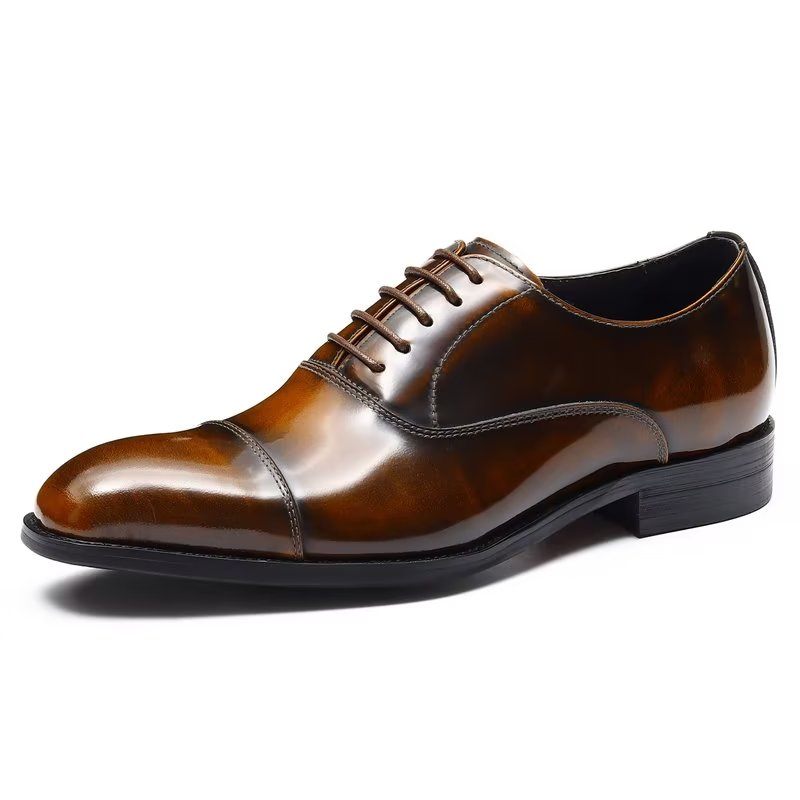 Sapatos Formais Masculinos Couro Luxuoso Com Bico Redondo Oxford - Café