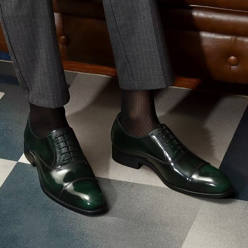 Sapatos Formais Masculinos Couro Luxuoso Com Bico Redondo Oxford - Verde