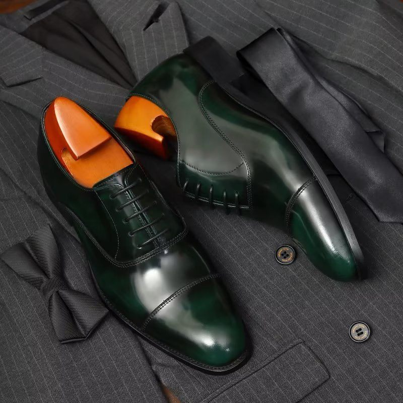 Sapatos Formais Masculinos Couro Luxuoso Com Bico Redondo Oxford - Verde