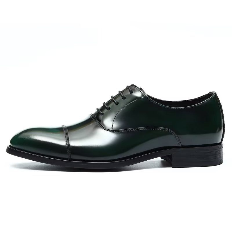 Sapatos Formais Masculinos Couro Luxuoso Com Bico Redondo Oxford - Verde