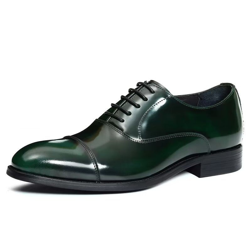 Sapatos Formais Masculinos Couro Luxuoso Com Bico Redondo Oxford - Verde