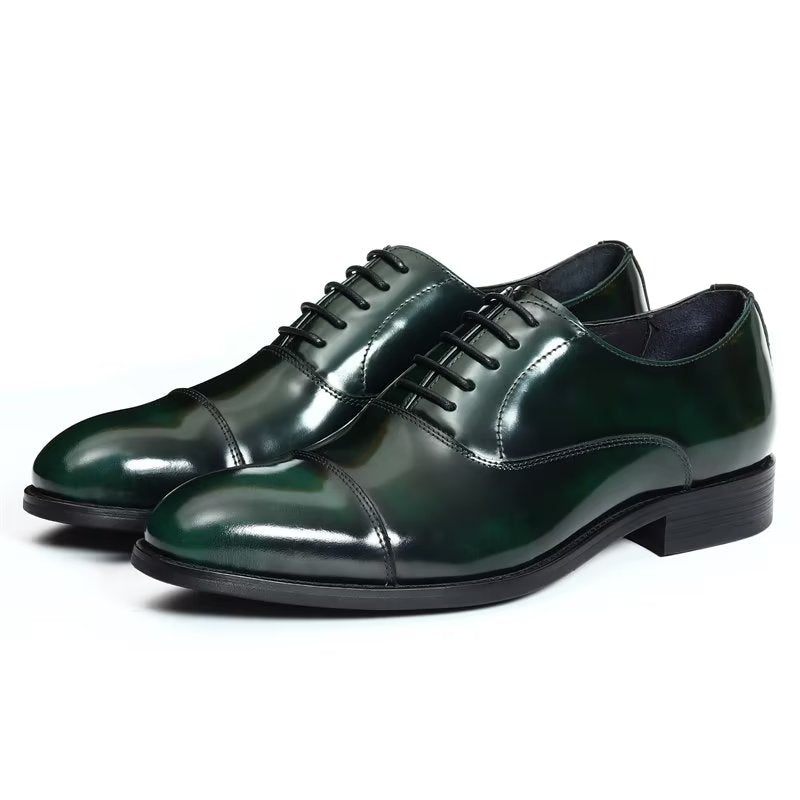 Sapatos Formais Masculinos Couro Luxuoso Com Bico Redondo Oxford - Verde