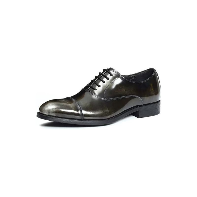 Sapatos Formais Masculinos Couro Luxuoso Com Bico Redondo Oxford - Cinza