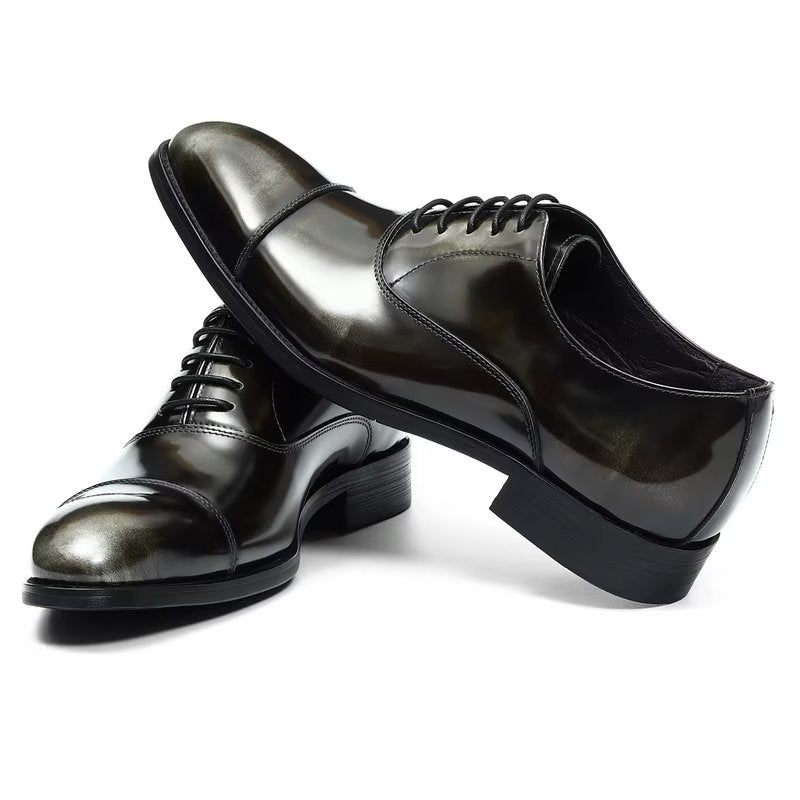 Sapatos Formais Masculinos Couro Luxuoso Com Bico Redondo Oxford - Cinza