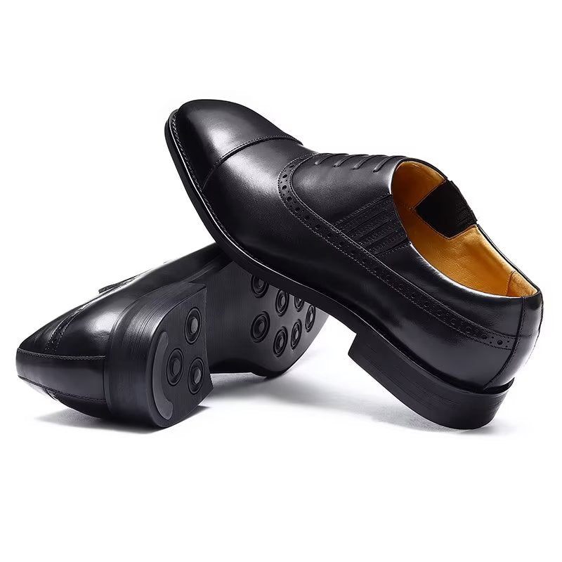 Sapatos Formais Masculinos Couro Luxuoso Com Cadarço - Preto