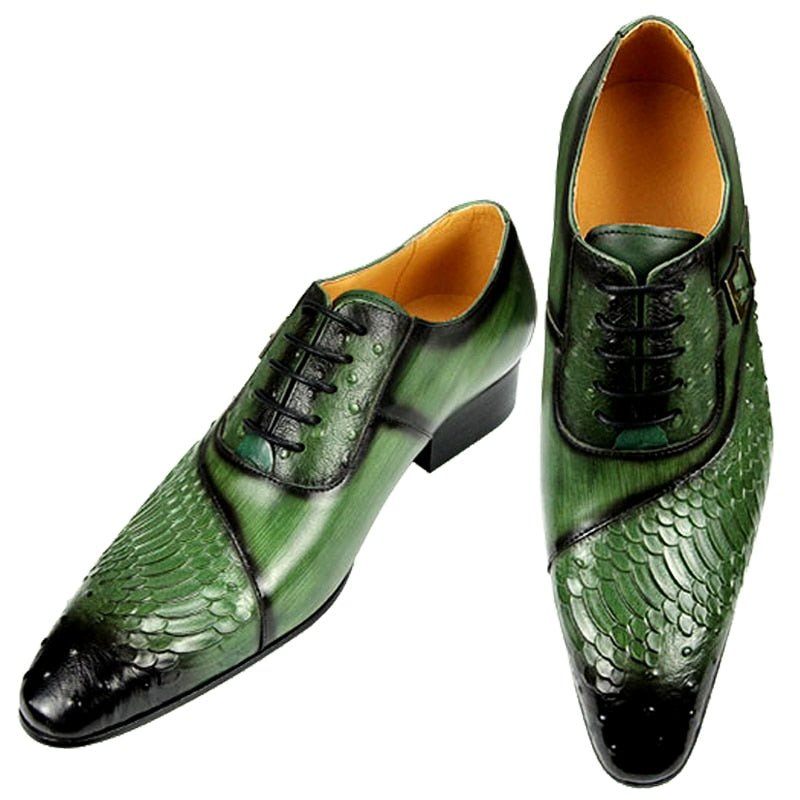 Sapatos Formais Masculinos Couro Luxuoso Oxford - Verde