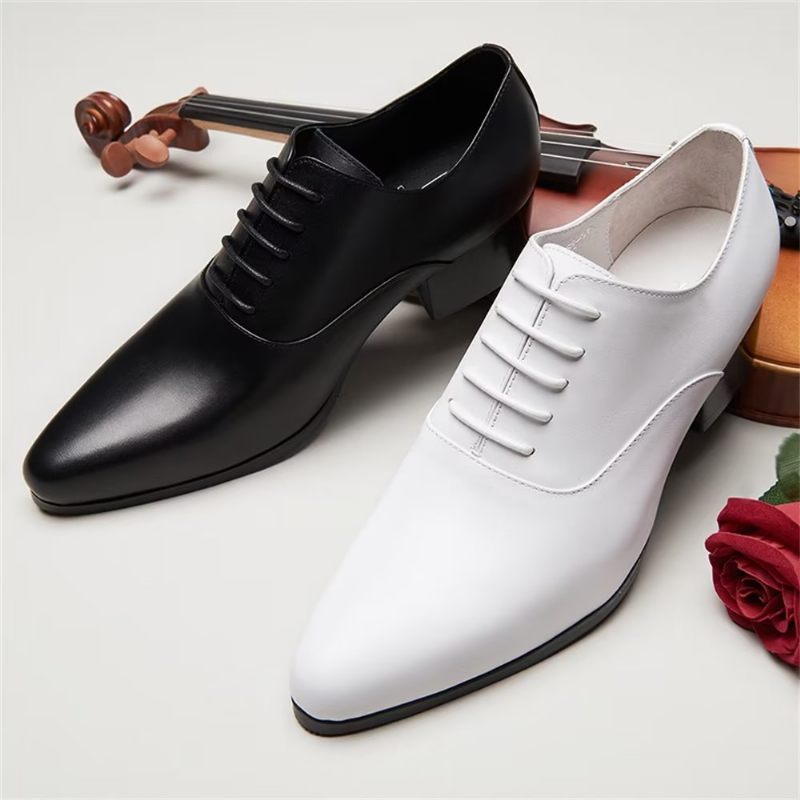 Sapatos Formais Masculinos Couro Refinado Bico Fino Sociais Chiques Oxford - Branco