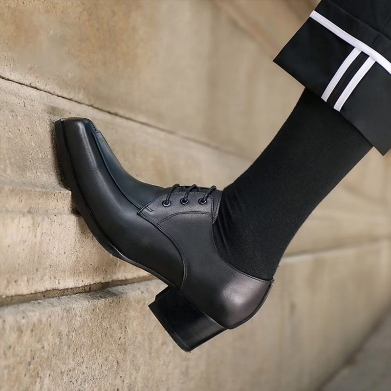 Sapatos Formais Masculinos Couro Refinado Com Bico Fino Derby - Preto