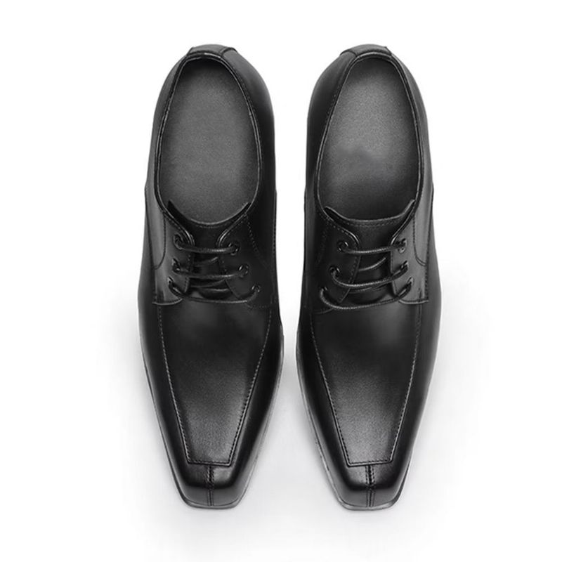 Sapatos Formais Masculinos Couro Refinado Com Bico Fino Derby - Preto