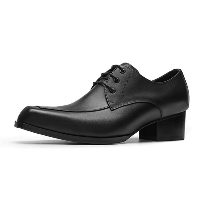 Sapatos Formais Masculinos Couro Refinado Com Bico Fino Derby - Preto