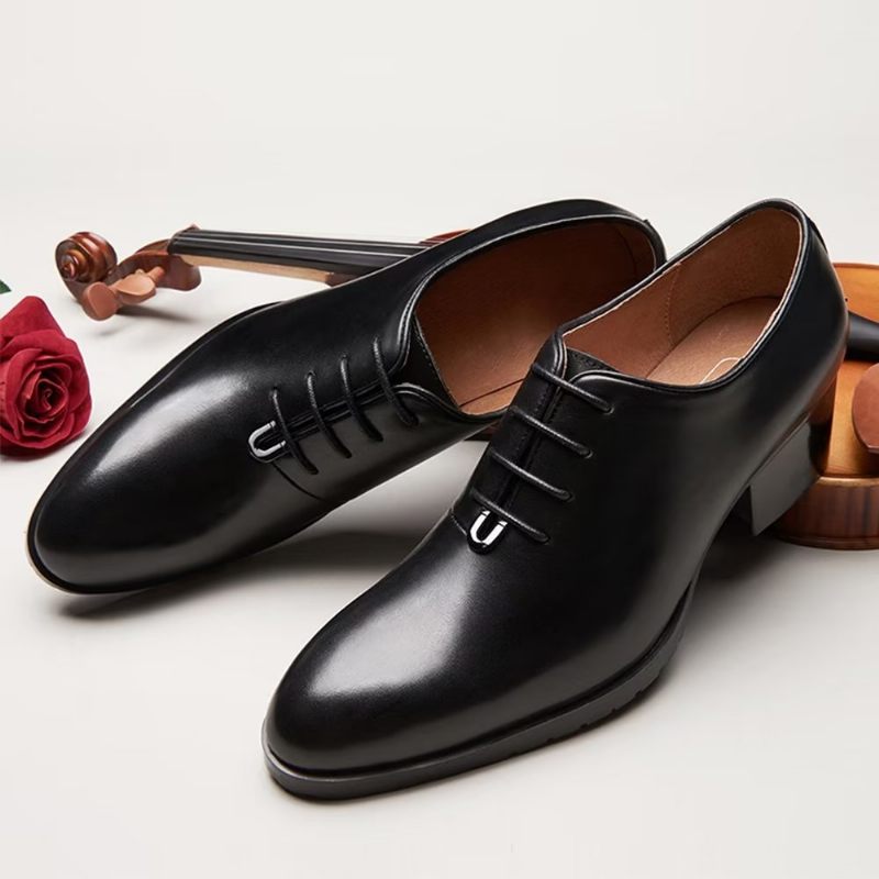 Sapatos Formais Masculinos Couro Refinado Com Bico Fino Oxford - Preto