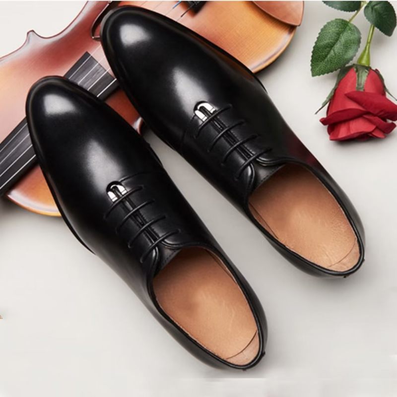 Sapatos Formais Masculinos Couro Refinado Com Bico Fino Oxford - Preto