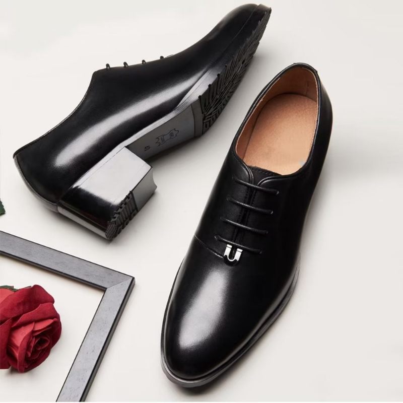 Sapatos Formais Masculinos Couro Refinado Com Bico Fino Oxford - Preto