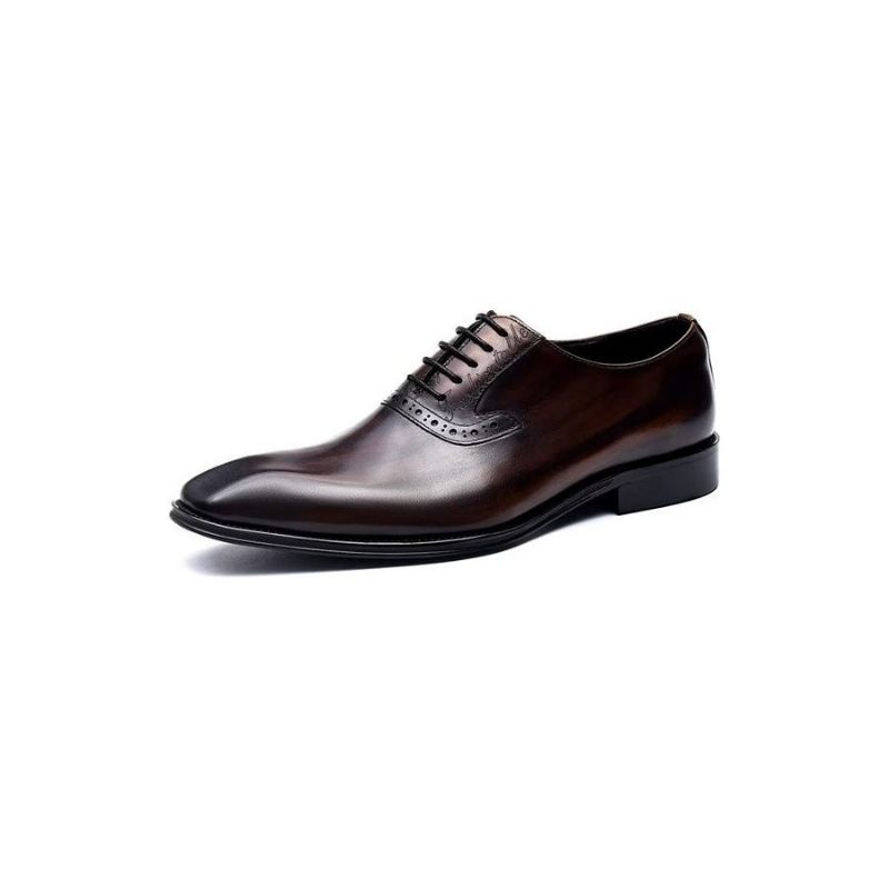 Sapatos Formais Masculinos Couro Refinado Com Cordões Oxford - Café