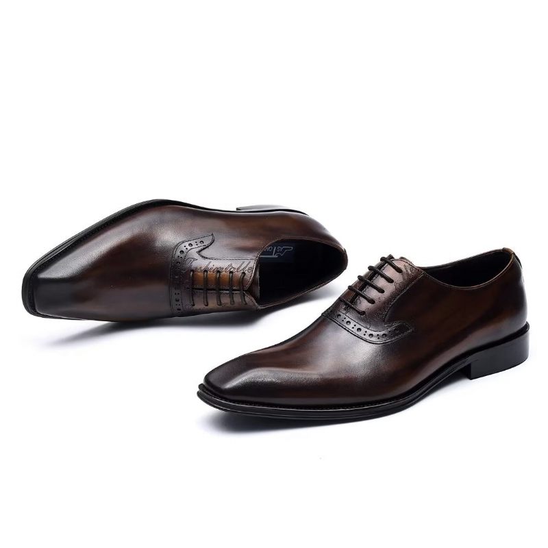 Sapatos Formais Masculinos Couro Refinado Com Cordões Oxford - Café