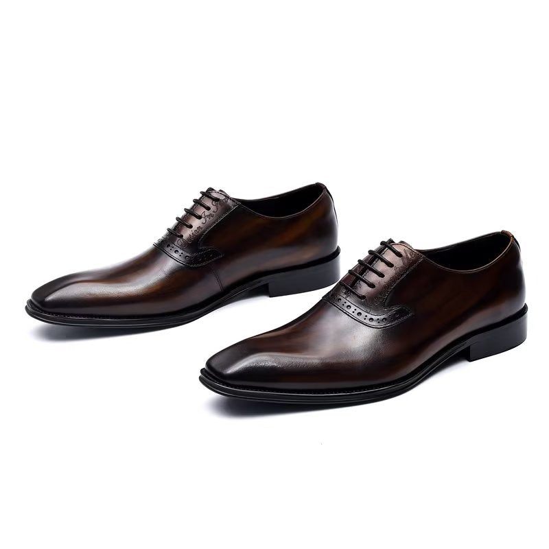 Sapatos Formais Masculinos Couro Refinado Com Cordões Oxford - Café