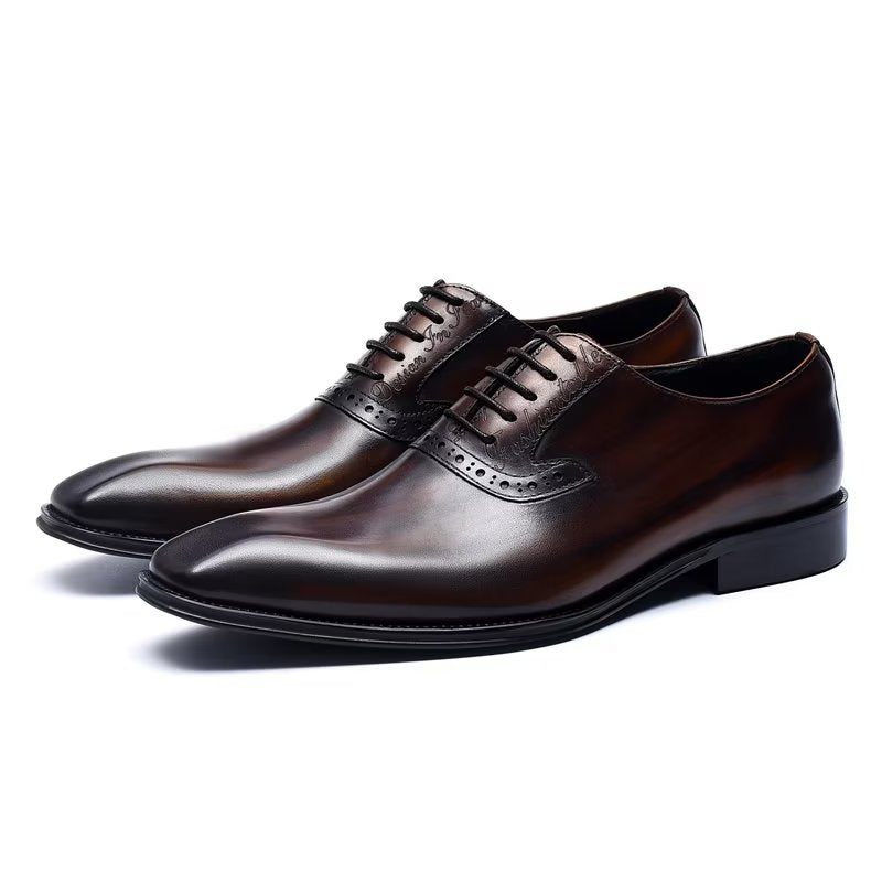 Sapatos Formais Masculinos Couro Refinado Com Cordões Oxford - Café