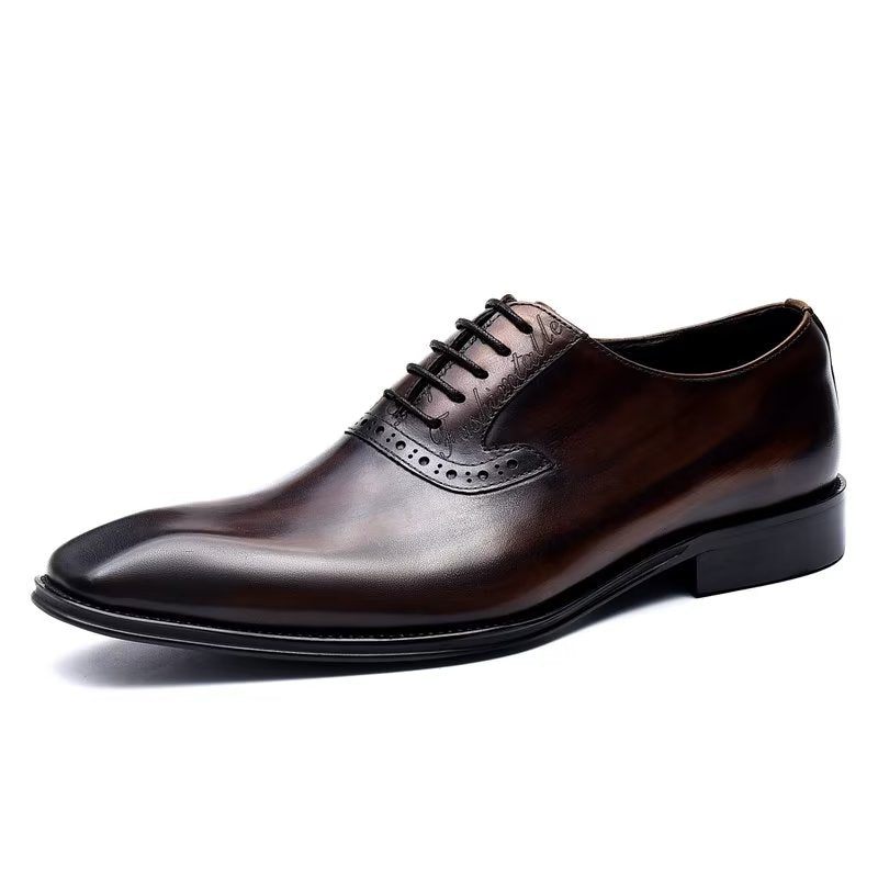 Sapatos Formais Masculinos Couro Refinado Com Cordões Oxford - Café