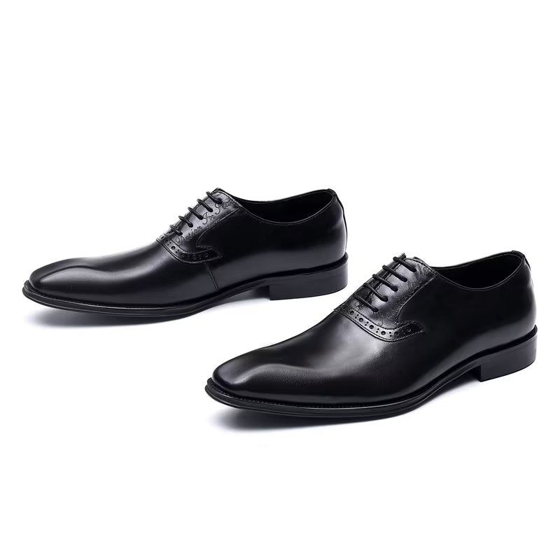 Sapatos Formais Masculinos Couro Refinado Com Cordões Oxford - Preto