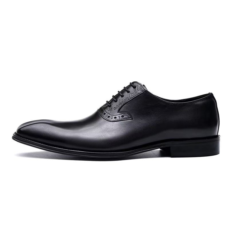 Sapatos Formais Masculinos Couro Refinado Com Cordões Oxford - Preto