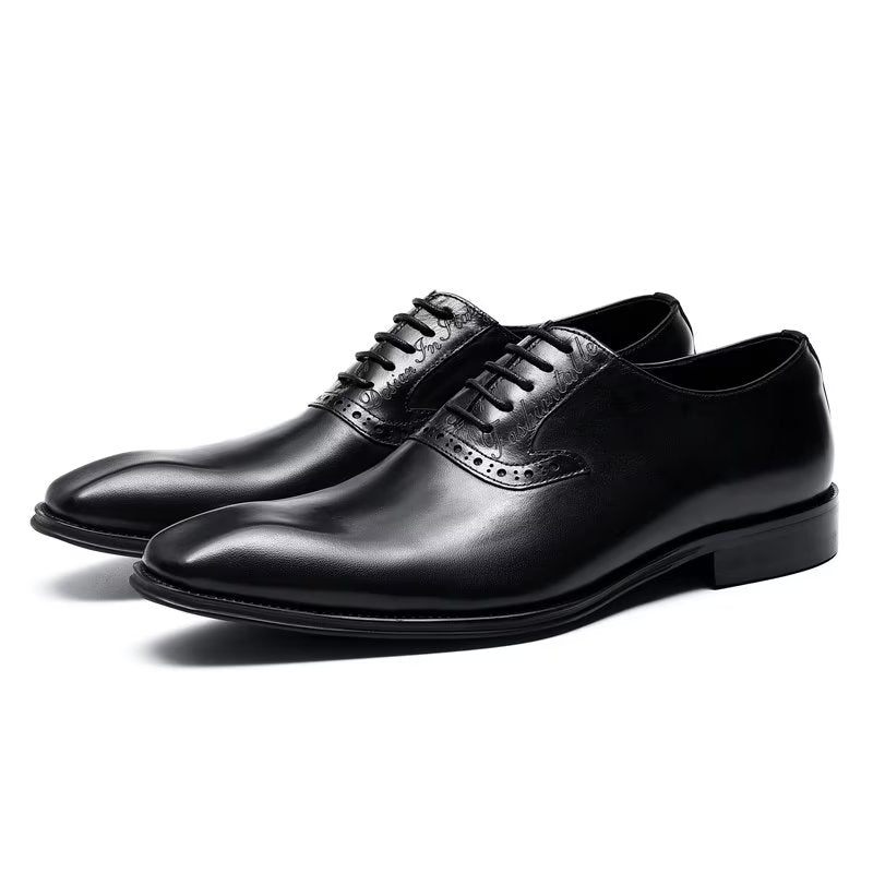 Sapatos Formais Masculinos Couro Refinado Com Cordões Oxford - Preto