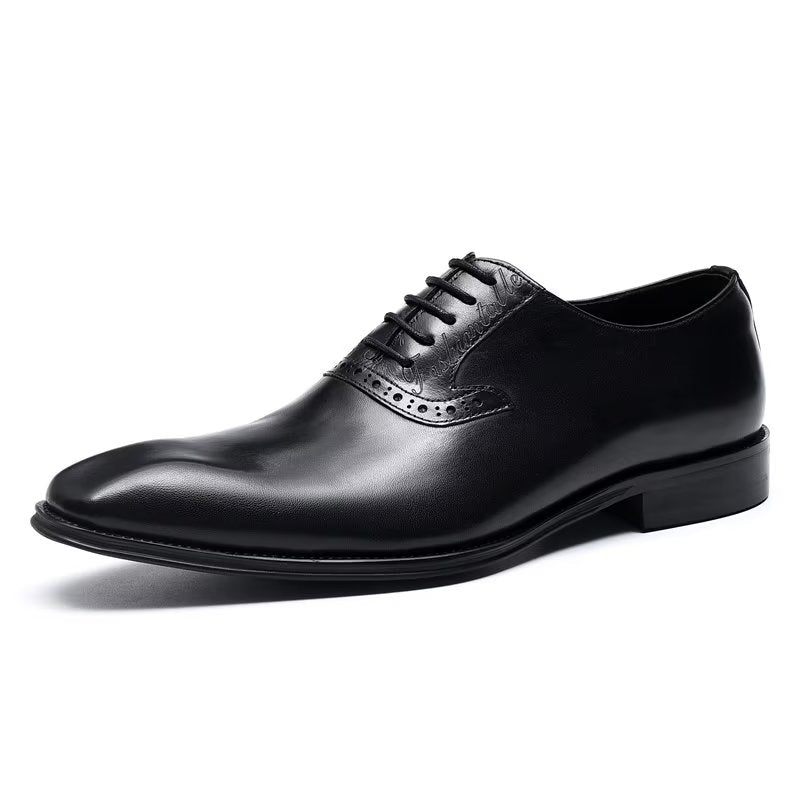 Sapatos Formais Masculinos Couro Refinado Com Cordões Oxford - Preto