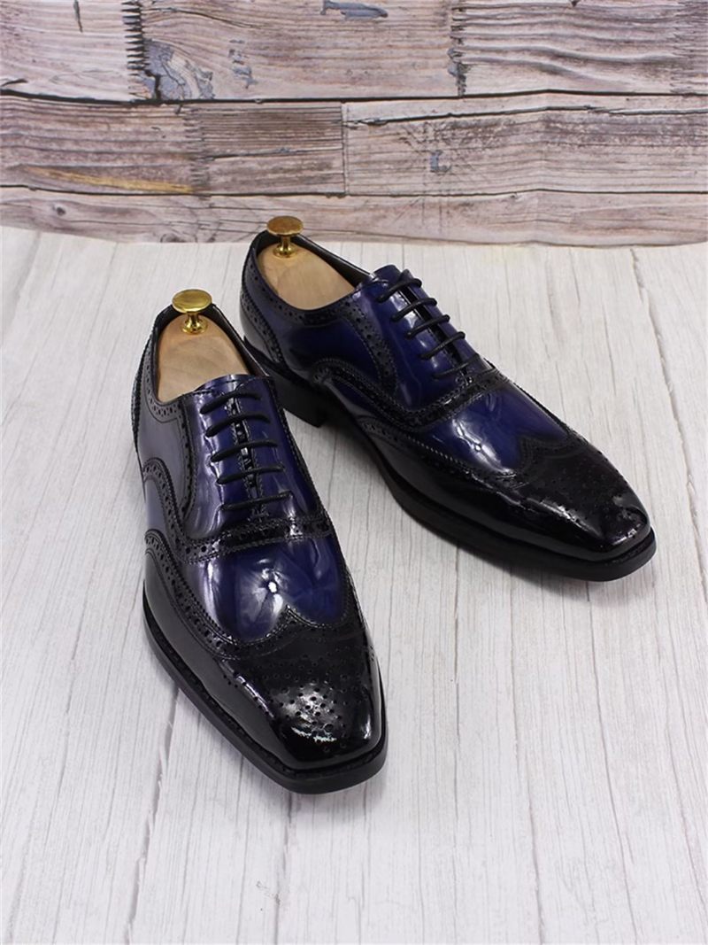 Sapatos Formais Masculinos Couro Refinado Negócios - Azul Escuro