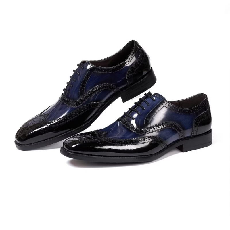 Sapatos Formais Masculinos Couro Refinado Negócios - Azul Escuro