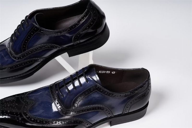 Sapatos Formais Masculinos Couro Refinado Negócios - Azul Escuro