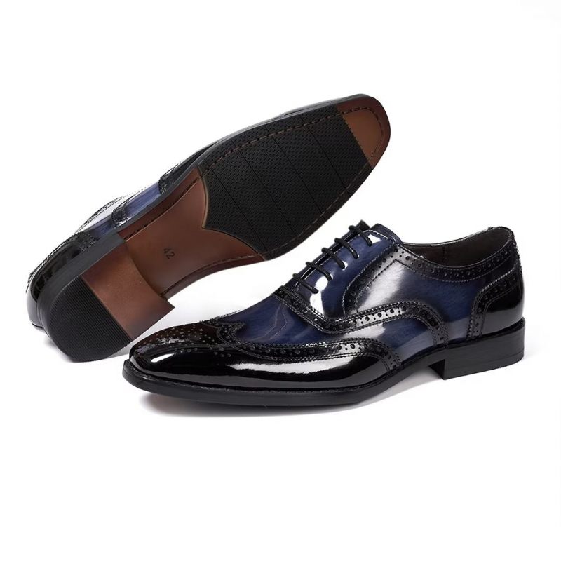 Sapatos Formais Masculinos Couro Refinado Negócios - Azul Escuro