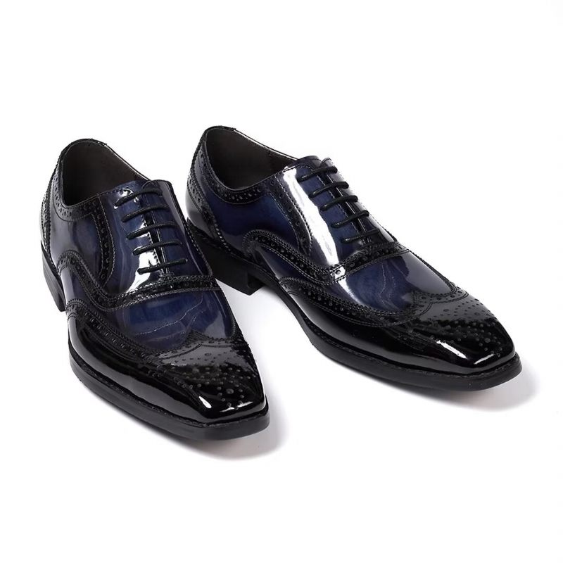 Sapatos Formais Masculinos Couro Refinado Negócios - Azul Escuro