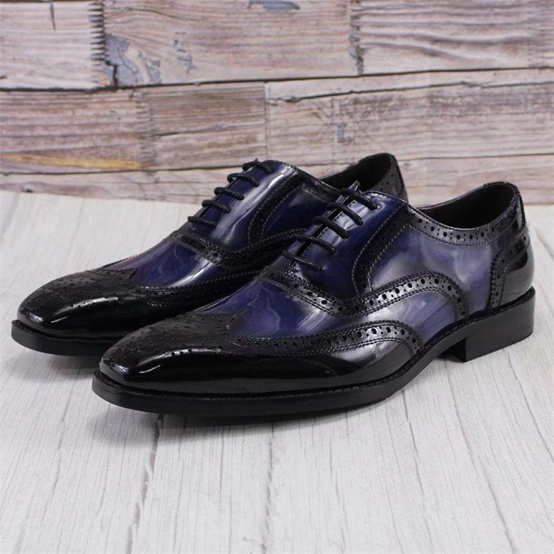 Sapatos Formais Masculinos Couro Refinado Negócios - Azul Escuro