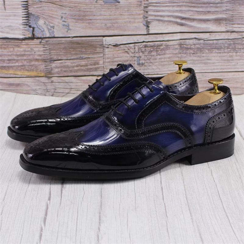 Sapatos Formais Masculinos Couro Refinado Negócios - Azul Escuro