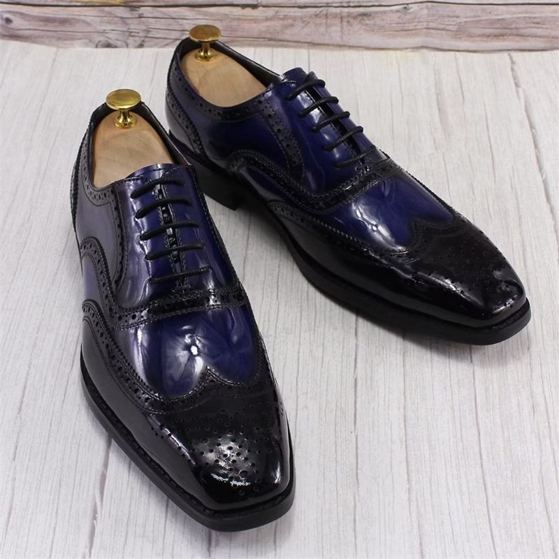 Sapatos Formais Masculinos Couro Refinado Negócios - Azul Escuro