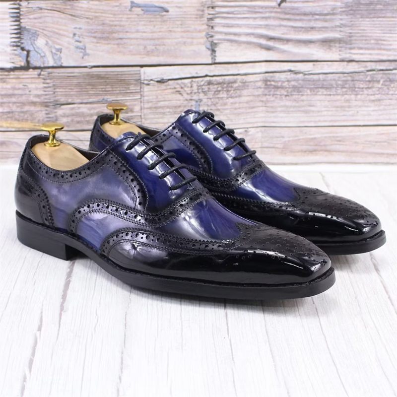 Sapatos Formais Masculinos Couro Refinado Negócios - Azul Escuro