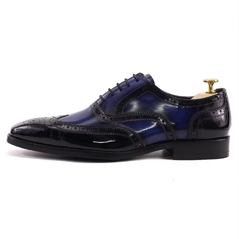 Sapatos Formais Masculinos Couro Refinado Negócios - Azul Escuro