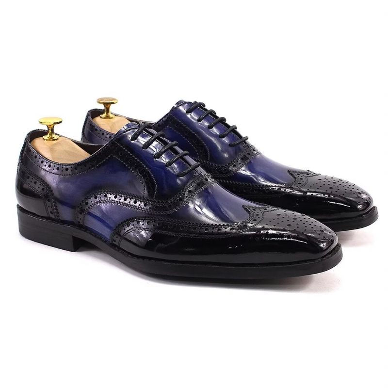 Sapatos Formais Masculinos Couro Refinado Negócios - Azul Escuro