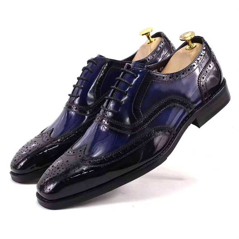 Sapatos Formais Masculinos Couro Refinado Negócios - Azul Escuro