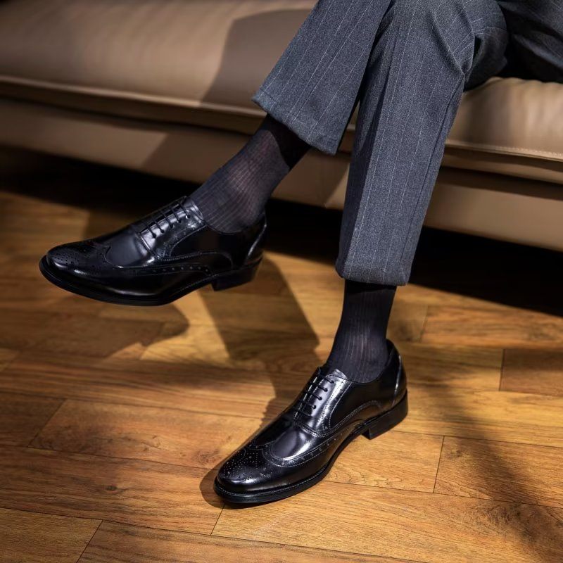 Sapatos Formais Masculinos Couro Refinado Polido Clássico Oxford - Preto