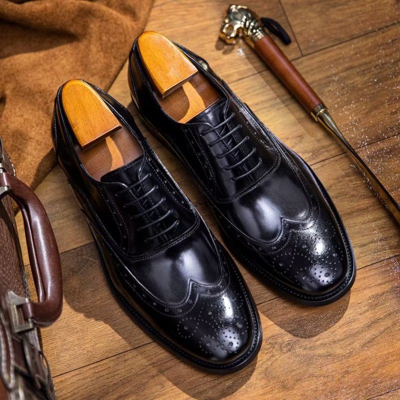 Sapatos Formais Masculinos Couro Refinado Polido Clássico Oxford - Preto