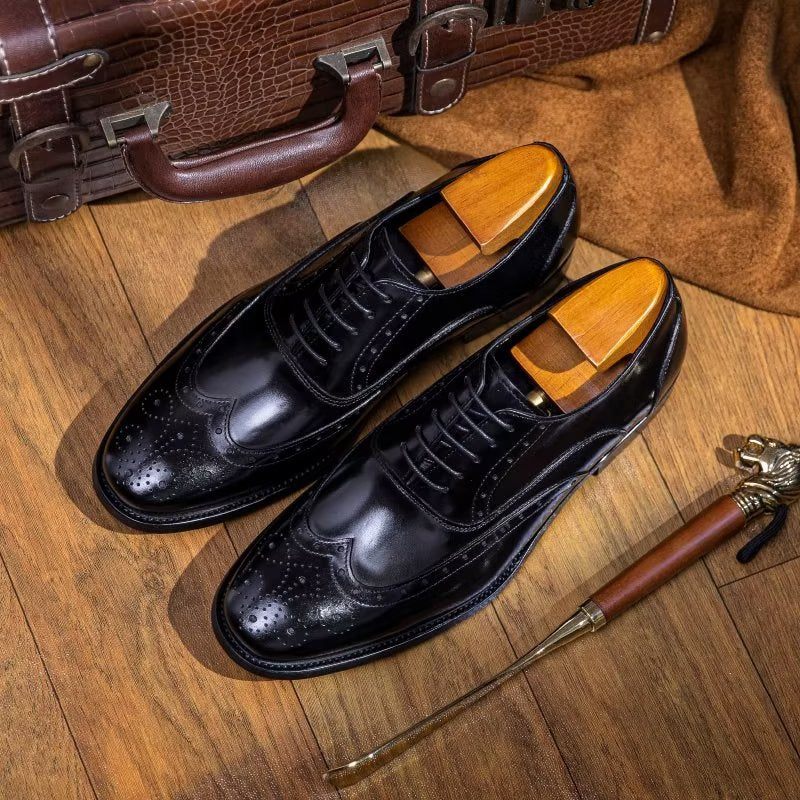 Sapatos Formais Masculinos Couro Refinado Polido Clássico Oxford - Preto