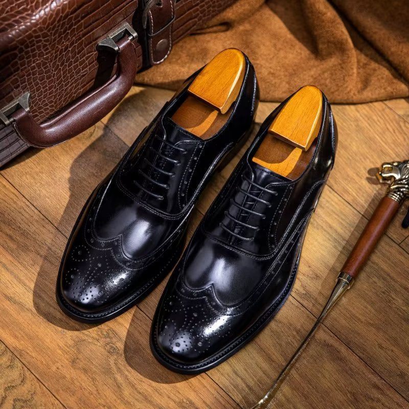 Sapatos Formais Masculinos Couro Refinado Polido Clássico Oxford - Preto