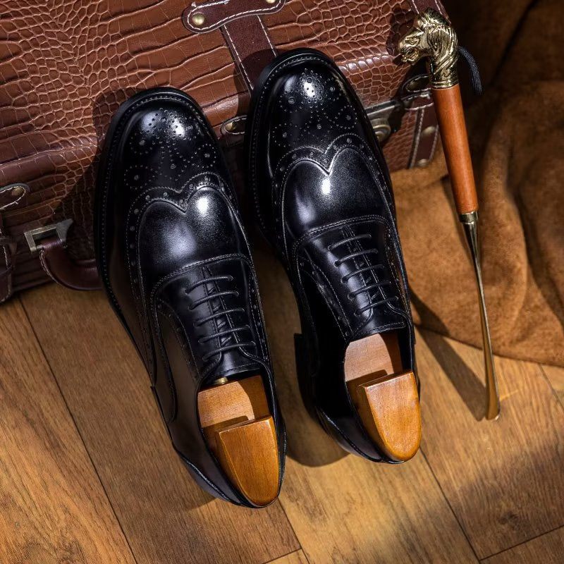 Sapatos Formais Masculinos Couro Refinado Polido Clássico Oxford - Preto