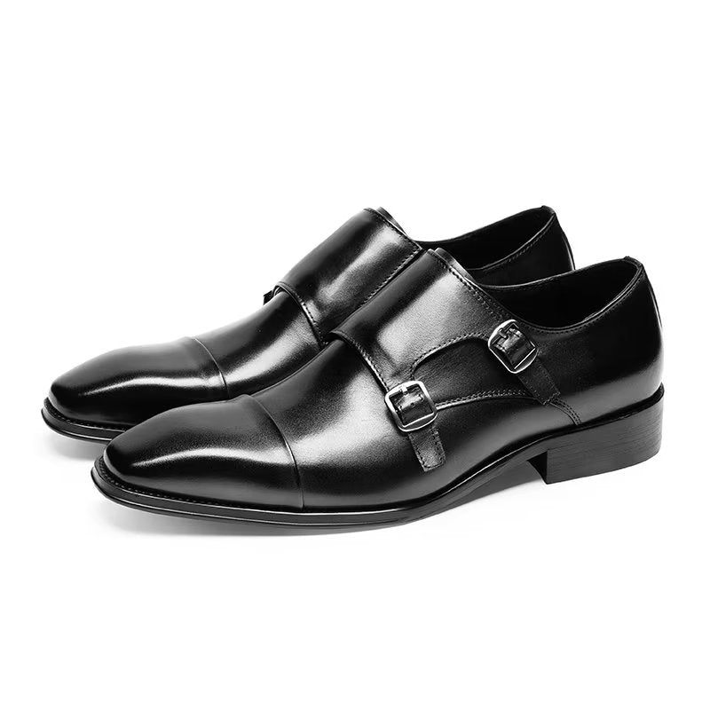 Sapatos Formais Masculinos Couro Refinado Slip-on Monkstraps - Preto