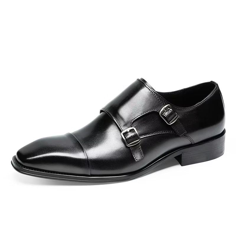 Sapatos Formais Masculinos Couro Refinado Slip-on Monkstraps - Preto