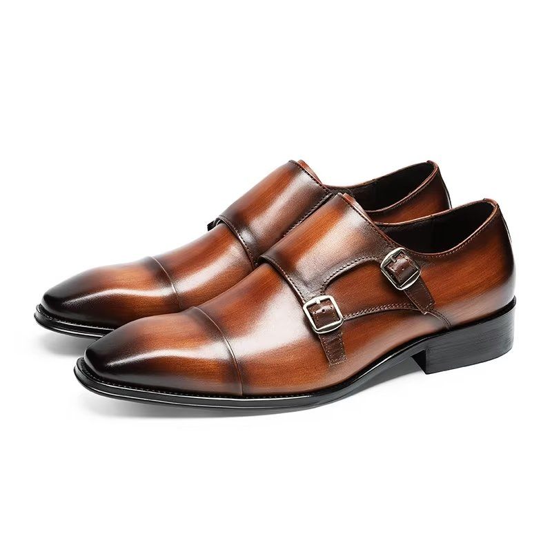 Sapatos Formais Masculinos Couro Refinado Slip-on Monkstraps - Café