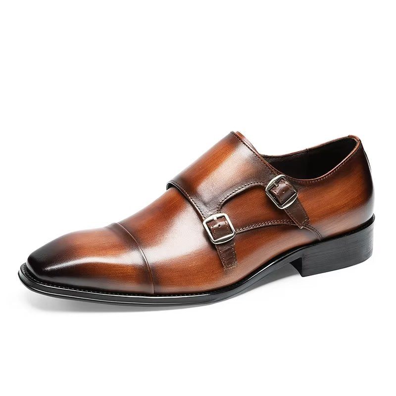 Sapatos Formais Masculinos Couro Refinado Slip-on Monkstraps - Café