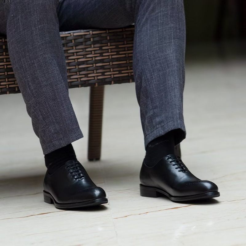 Sapatos Formais Masculinos Couro Requintado Com Ponta Asa - Preto