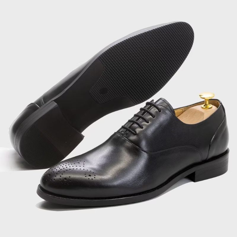 Sapatos Formais Masculinos Couro Requintado Com Ponta Asa - Preto